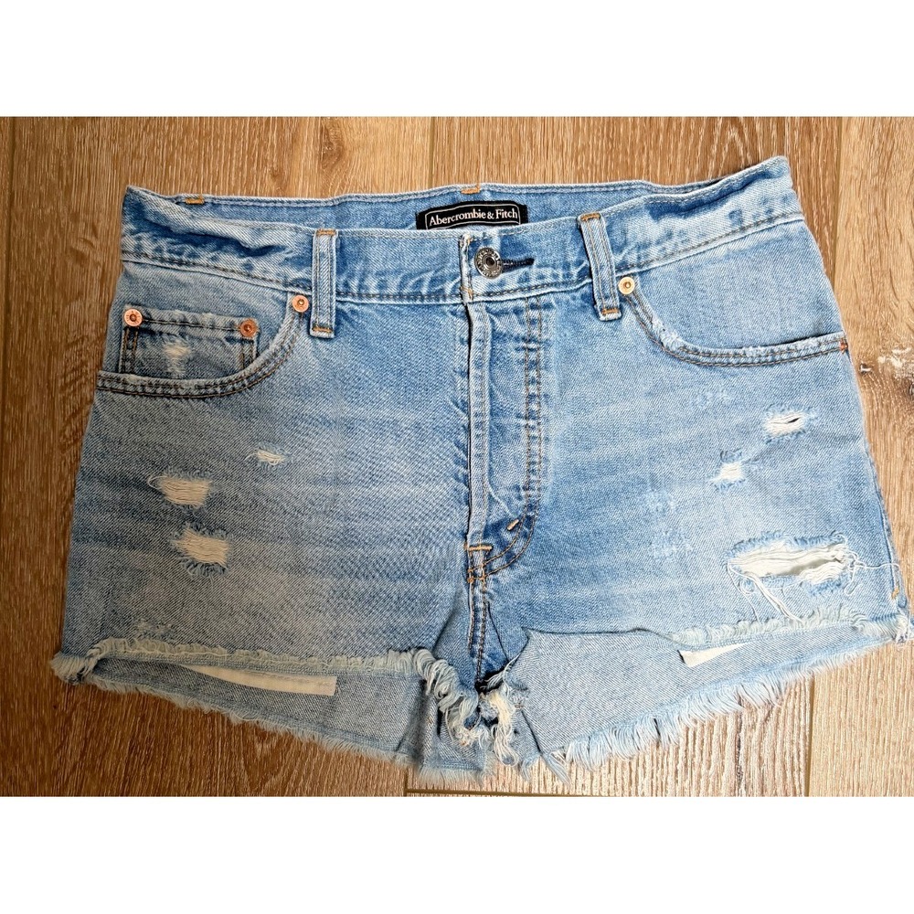 Abercrombie & Fitch Denim Shorts‎ Women's Size 25 Blue Distressed Frayed Hem 2"